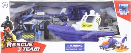 Set de police avec bateau à moteur et hélicoptère