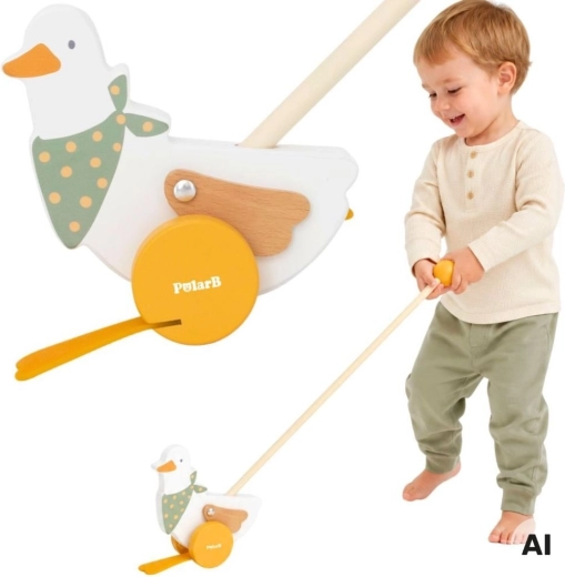 Viga PolarB oie à pousser en bois sur bâton pour enfants 12m+