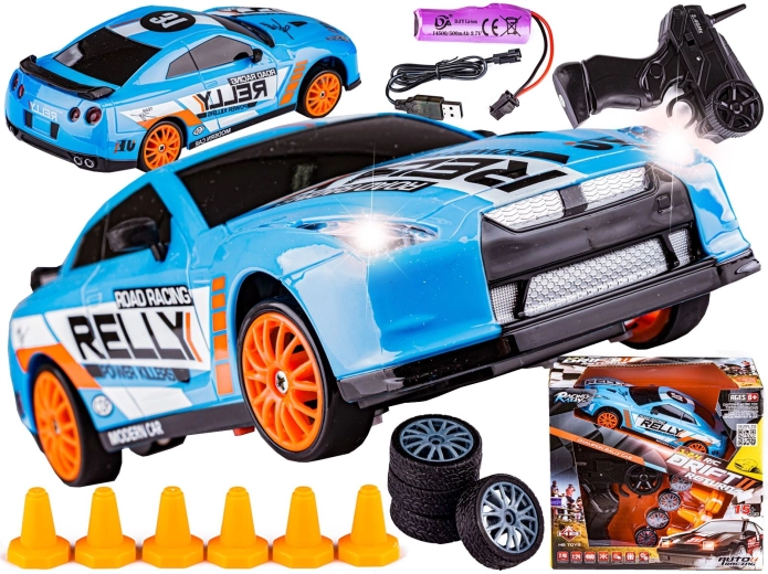 Voiture RC de drift Nissan GT-R 1:24 2,4 GHz 4WD bleue - 1 pièce