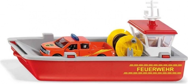 SIKU Super - bateau transportant un camion de pompiers