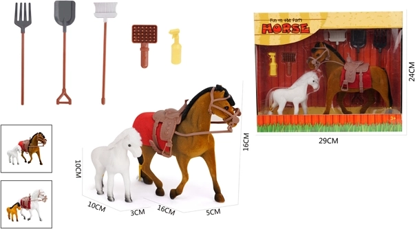 Cheval et poney avec accessoires, set de 7 pièces