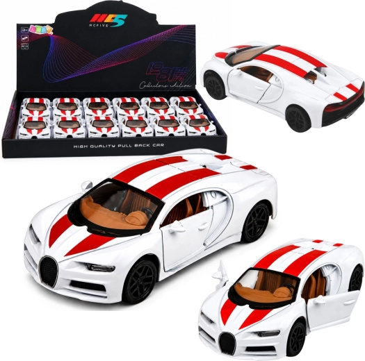 Petite voiture de sport en métal à rétrofriction (pull-back) avec lumières et sons, blanche 1:32