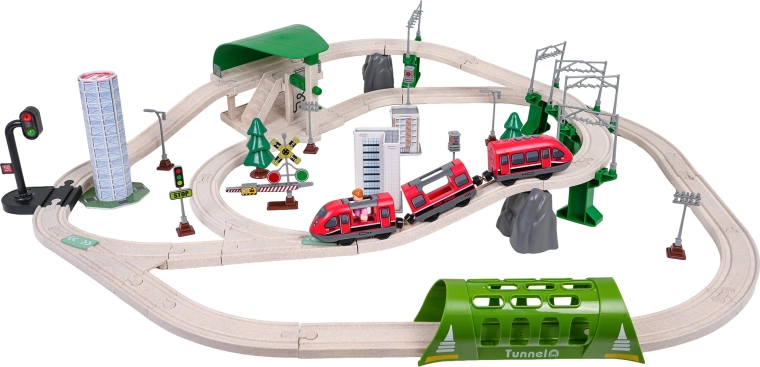 Circuit de train urbain pour enfants avec lumières et sons, 96 pièces