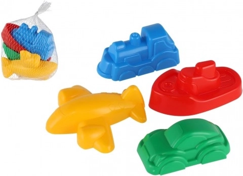 Moules en plastique pour le sable – moyens de transport, 4 pcs en filet (12m+)