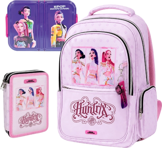 Set scolaire avantageux KPop Demon Hunters Huntrix – sac à dos, trousse équipée et boîte à goûter