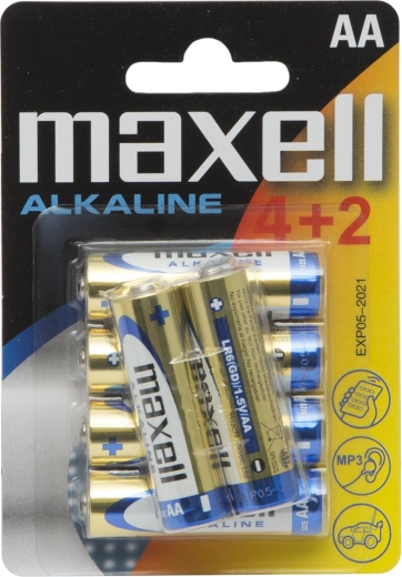 Piles alcalines AA LR6 1,5 V, 6 pièces