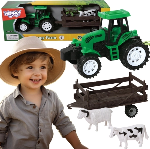 Tracteur agricole Woopie avec remorque et figurine d’animal