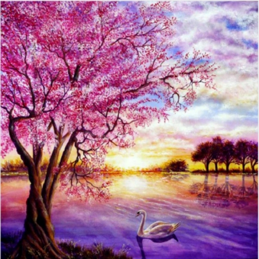 Diamond painting mosaïque – coucher de soleil sur le lac 30 × 30 cm