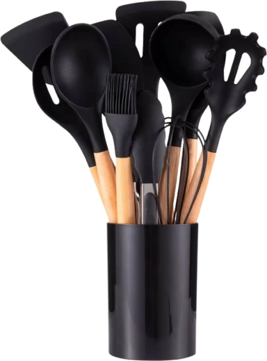 Set d’ustensiles de cuisine 12 pcs – noir, mini