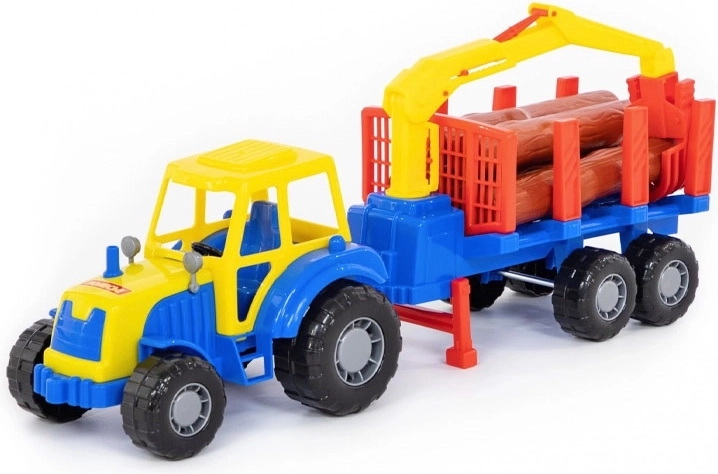 Tracteur forestier pour enfants avec remorque et rondins
