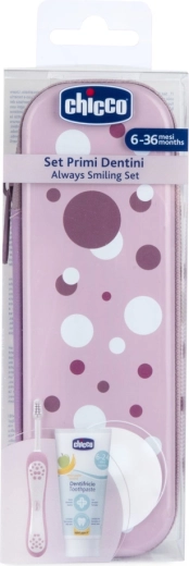 Chicco set brosse à dents et dentifrice en étui Always Smiling, lilas, 6m+