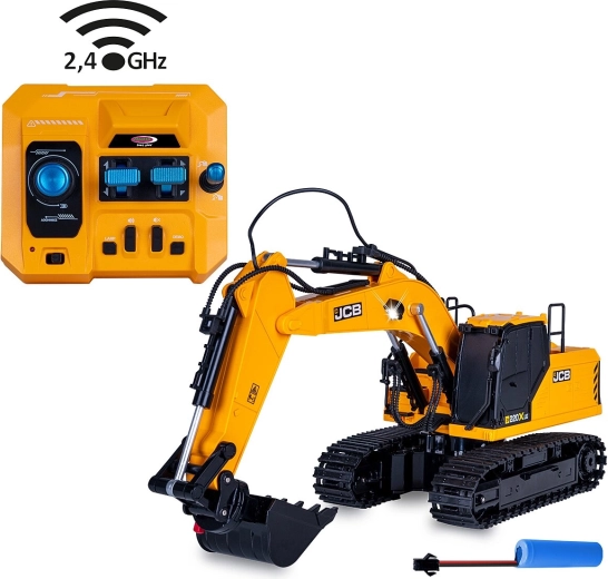 Pelle hydraulique sur chenilles radiocommandée JCB 1:26 avec kit de démolition