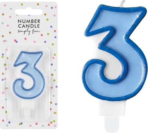 Bougie d’anniversaire chiffre 3 bleue 7 cm - 1 pièce