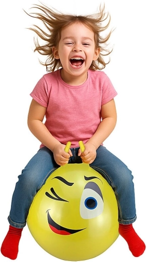 HoppyDoo ballon sauteur avec visage jaune 55 cm avec pompe