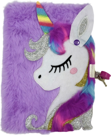 Carnet en peluche A5 avec licorne et cadenas