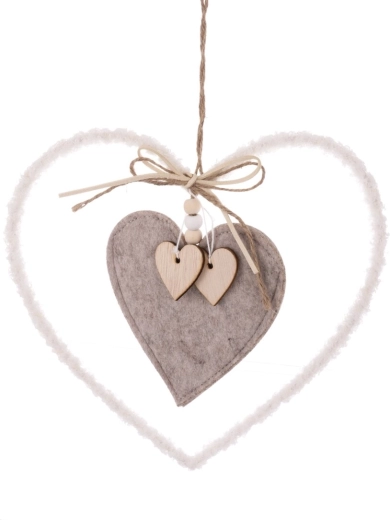 Cœur décoratif suspendu en tissu gris