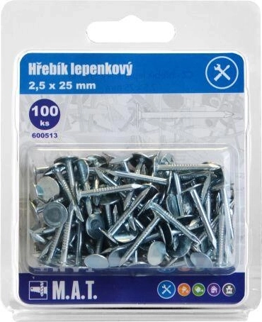 Clous carton galvanisés 25 × 2,5 mm (100 pcs)