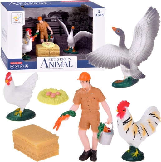 Set de figurines de la ferme avec fermier et oiseaux