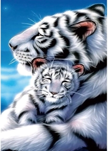 Mosaïque diamant (diamond painting) tigres blancs 30 × 40 cm - 1 pièce