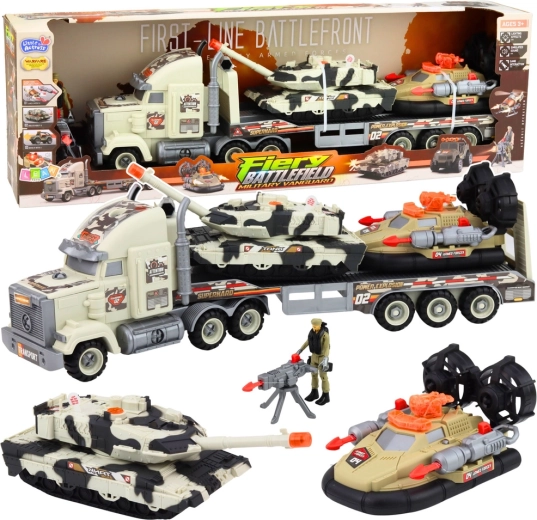Set militaire avec tracteur, char et aéroglisseur avec lumières et sons