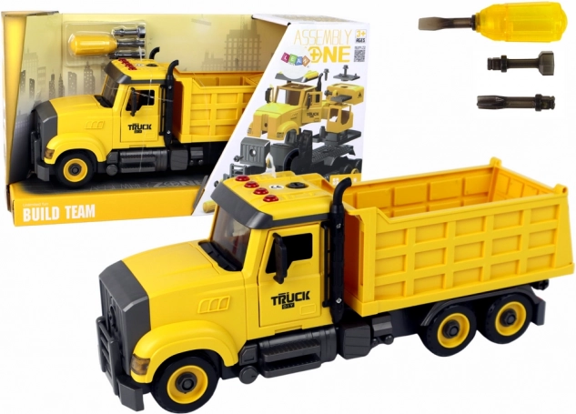 Camion benne jaune avec sons et kit de vissage