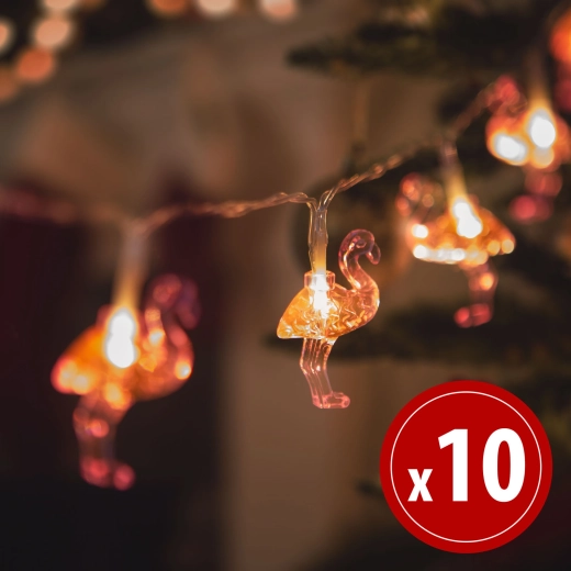Guirlande lumineuse LED avec flamants roses, 1,1 m, 10 LED, blanc chaud