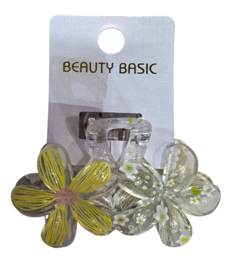 PINK pince à cheveux transparente avec deux fleurs jaune - 1 pièce