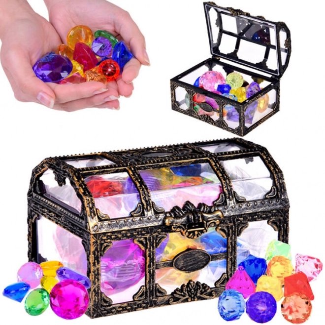 Coffre de pirate avec cristaux colorés pour chasse au trésor