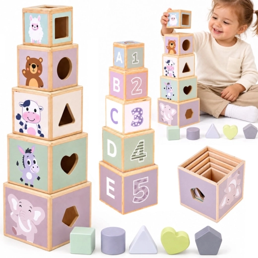 Pyramide éducative en bois avec trieur de formes 2 en 1