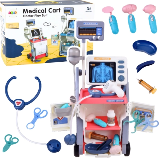 Chariot médical pour enfants avec rayons X et ECG, rose, 16 pièces