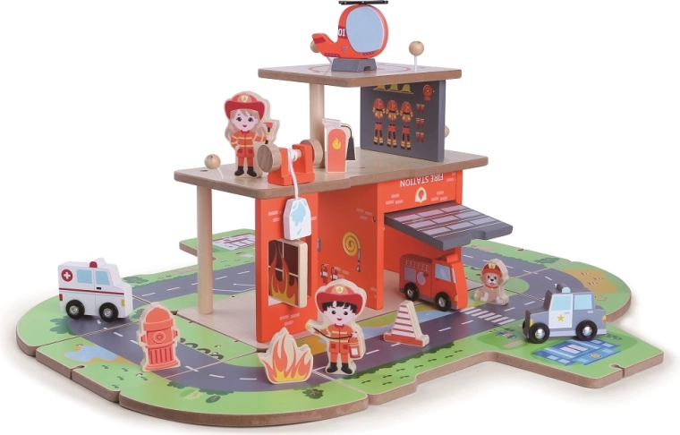 2Kids Toys caserne de pompiers en bois 2-en-1