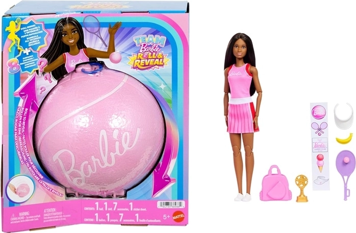 Barbie Team Roll and Reveal tenniswoman – poupée dans une boule surprise