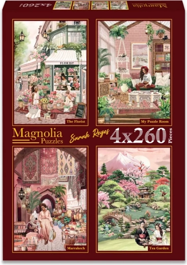 Puzzle Magnolia Fleuristerie, Ma chambre, Marrakech et Jardin de thé 4×260 pièces