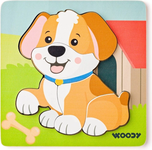Woody Baby puzzle d’encastrement en bois chien sur planche (5 pièces) - 1 pièce