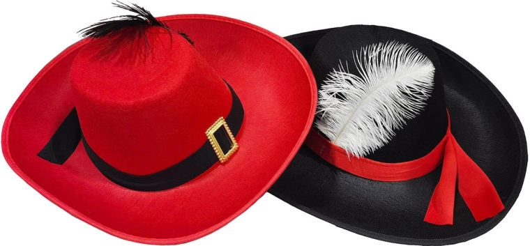 Chapeau de mousquetaire de carnaval en deux couleurs - 1 pièce