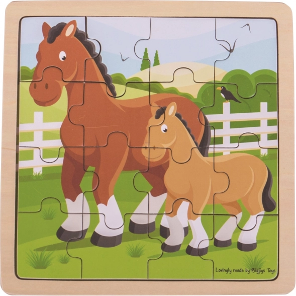 Puzzle encadré en bois Cheval avec poulain – BIGJIGS TOYS