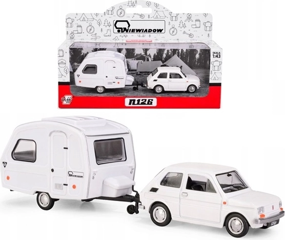 Fiat 126p avec caravane Niewiadów N126, blanc, modèle 1:43