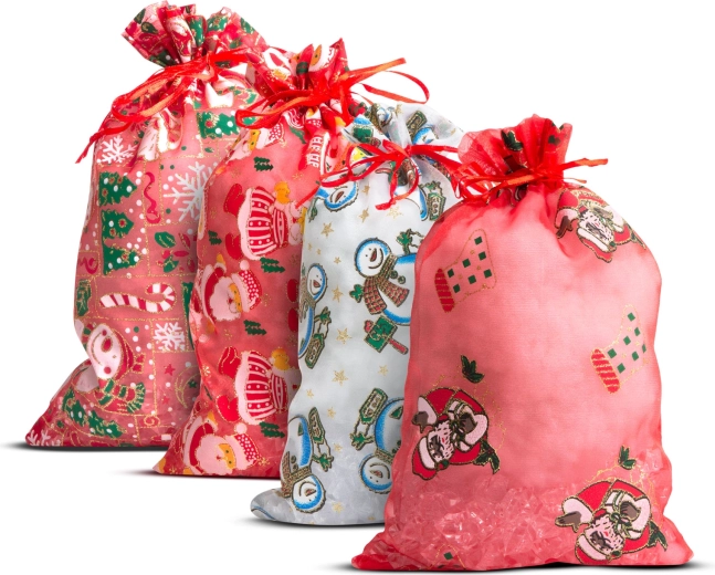 Sac cadeau en organza à motif de Noël 20 × 30 cm - 1 pièce