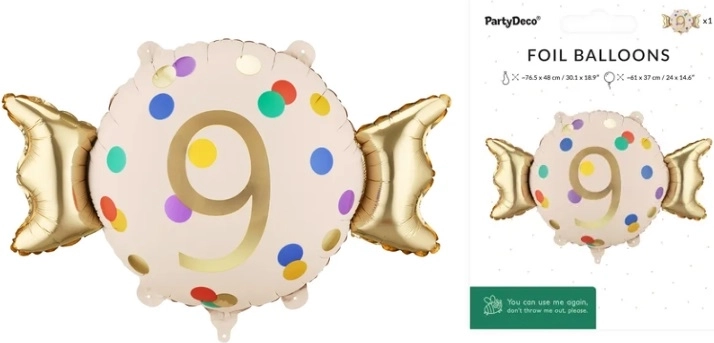 Ballon d’anniversaire en aluminium Cukierek – chiffre 9 (bonbon)