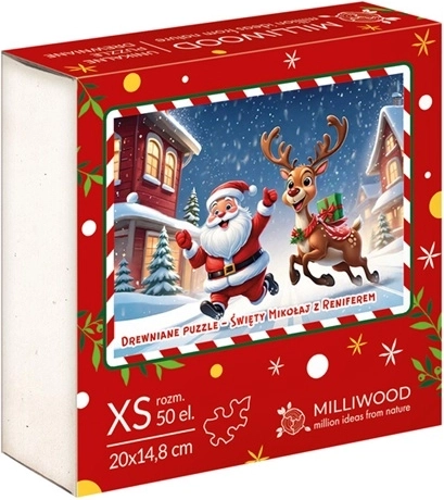 Puzzle en bois MilliWOOD Saint Nicolas avec un renne, 50 pièces