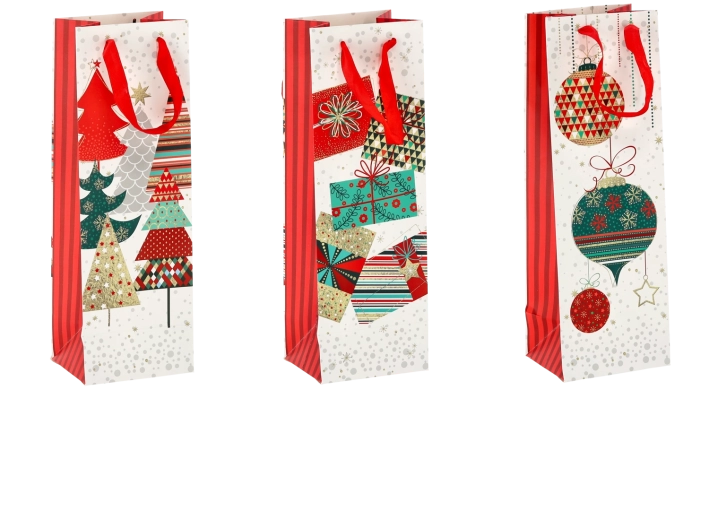 Sac cadeau de Noël pour vin en papier rigide