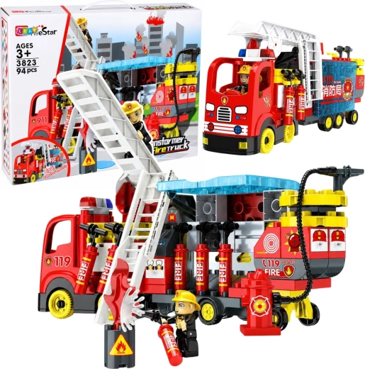 LEAVStar camion de pompiers à monter (94 pièces) avec lumières et sons