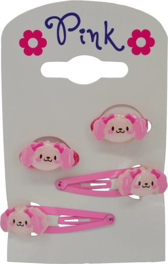Accessoires pour cheveux Chien – set de 4 pcs (2 barrettes, 2 élastiques)
