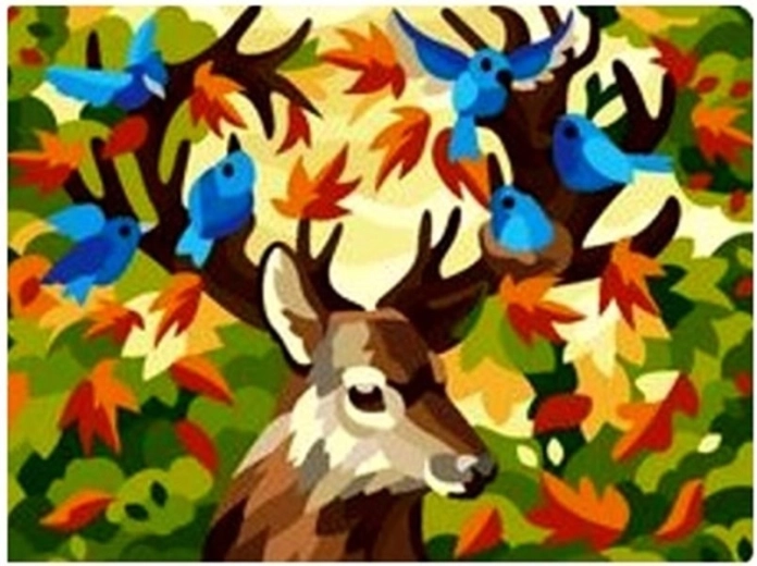 NORIMPEX Peinture par numéros Cerf avec des oiseaux 40 × 50 cm