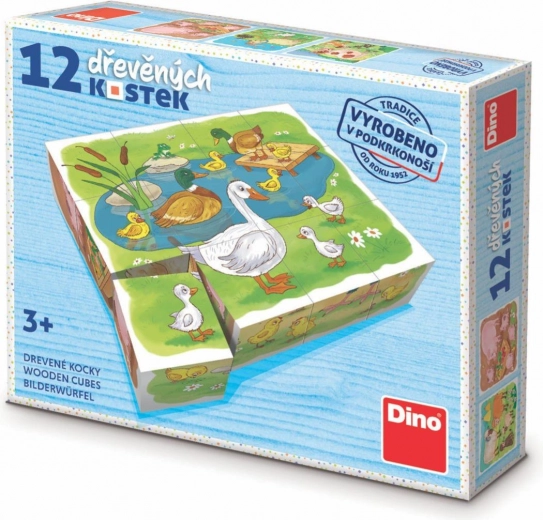 dino cubes d’images en bois à la ferme – 12 cubes