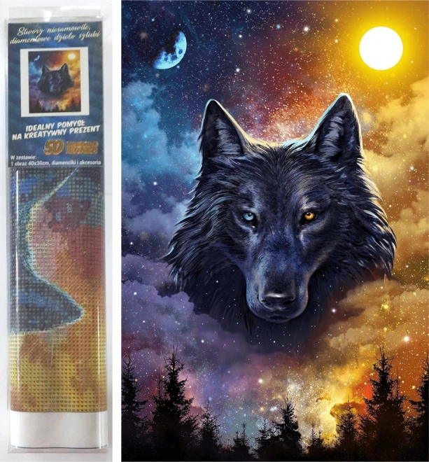 Peinture diamant Loup sombre 30 × 40 cm
