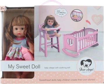 Poupée avec berceau et sons d'enfants