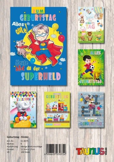 Souhaits d’anniversaire pour enfants – 100 pcs, 6 motifs