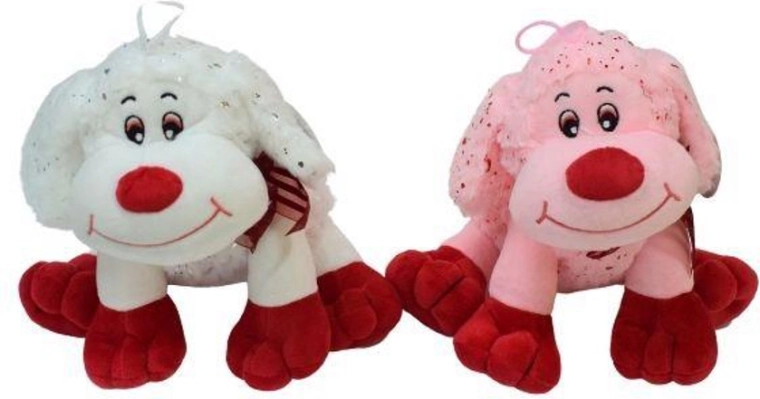 Chien couché joyeux – peluche moyenne