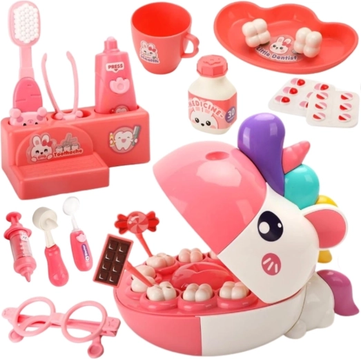 Licorne avec bouche ouvrante pour jeu de dentiste